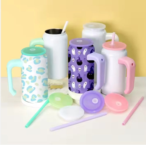 16 Oz  White Vacuum Insulated Stainless Steel Can with Handle image 3