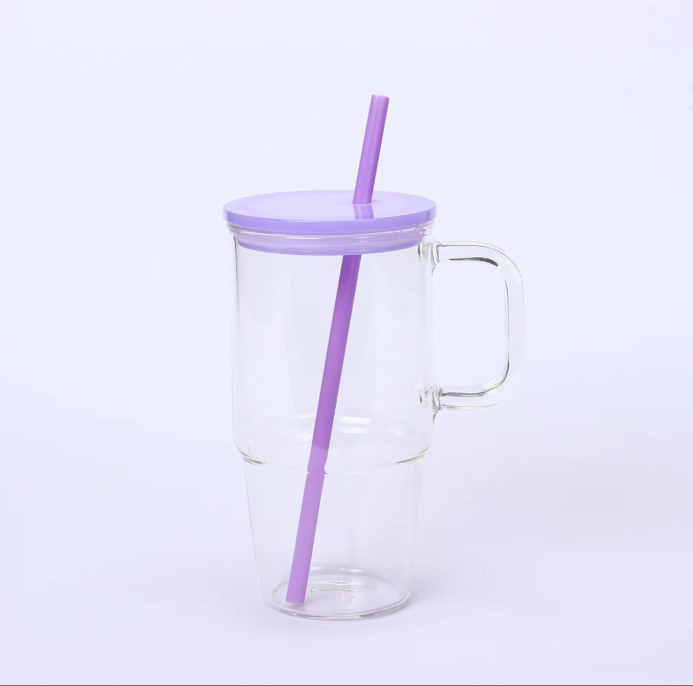 20 Oz Glass Tumbler with Handle, Wide Mouth