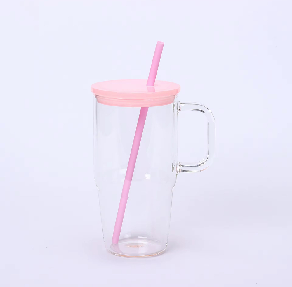 20 Oz Glass Tumbler with Handle, Wide Mouth