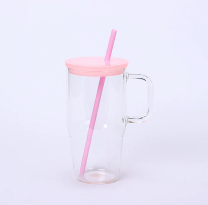20 Oz Glass Tumbler with Handle, Wide Mouth