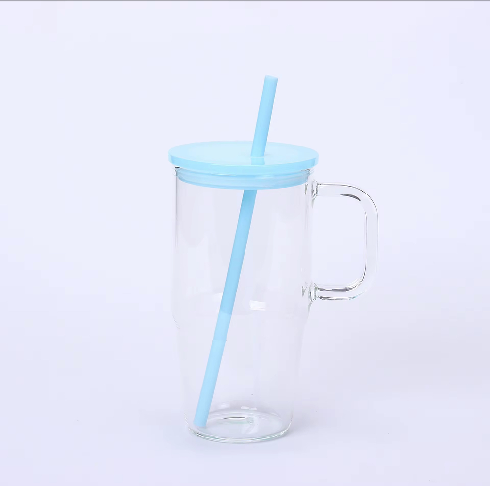 20 Oz Glass Tumbler with Handle, Wide Mouth