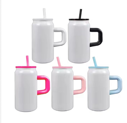 16 Oz  White Vacuum Insulated Stainless Steel Can with Handle image 0