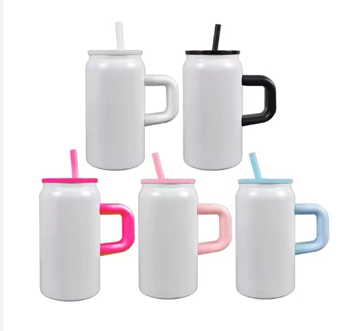 16 Oz  White Vacuum Insulated Stainless Steel Can with Handle image 0