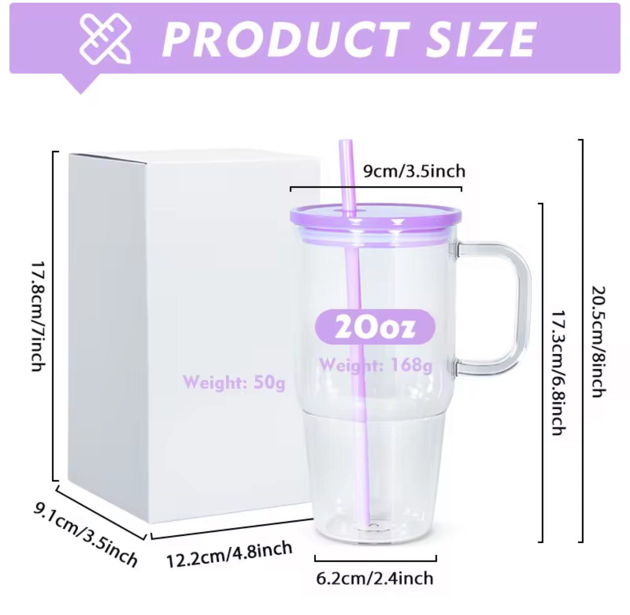 20 Oz Glass Tumbler with Handle, Wide Mouth  image 1