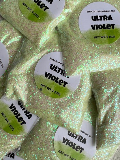 Ultra Violet/White with green tint Chunky Iridescent Glow in the Dark Glitter image 0