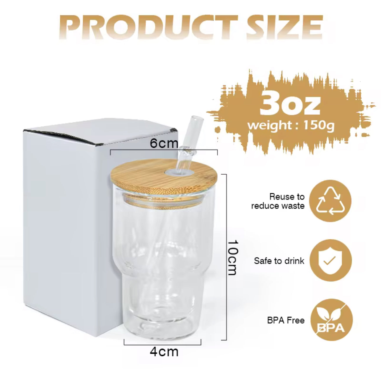3 Oz Double Wall Shot Glass with Bamboo Lid image 2