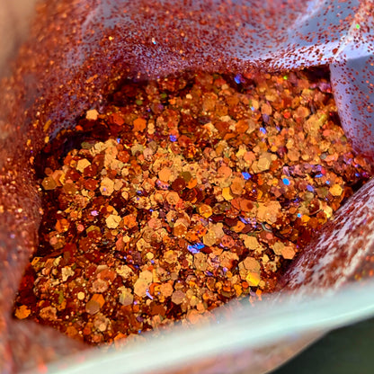 Fire cracker/ Orangish Brownish Chunky Holographic image 1