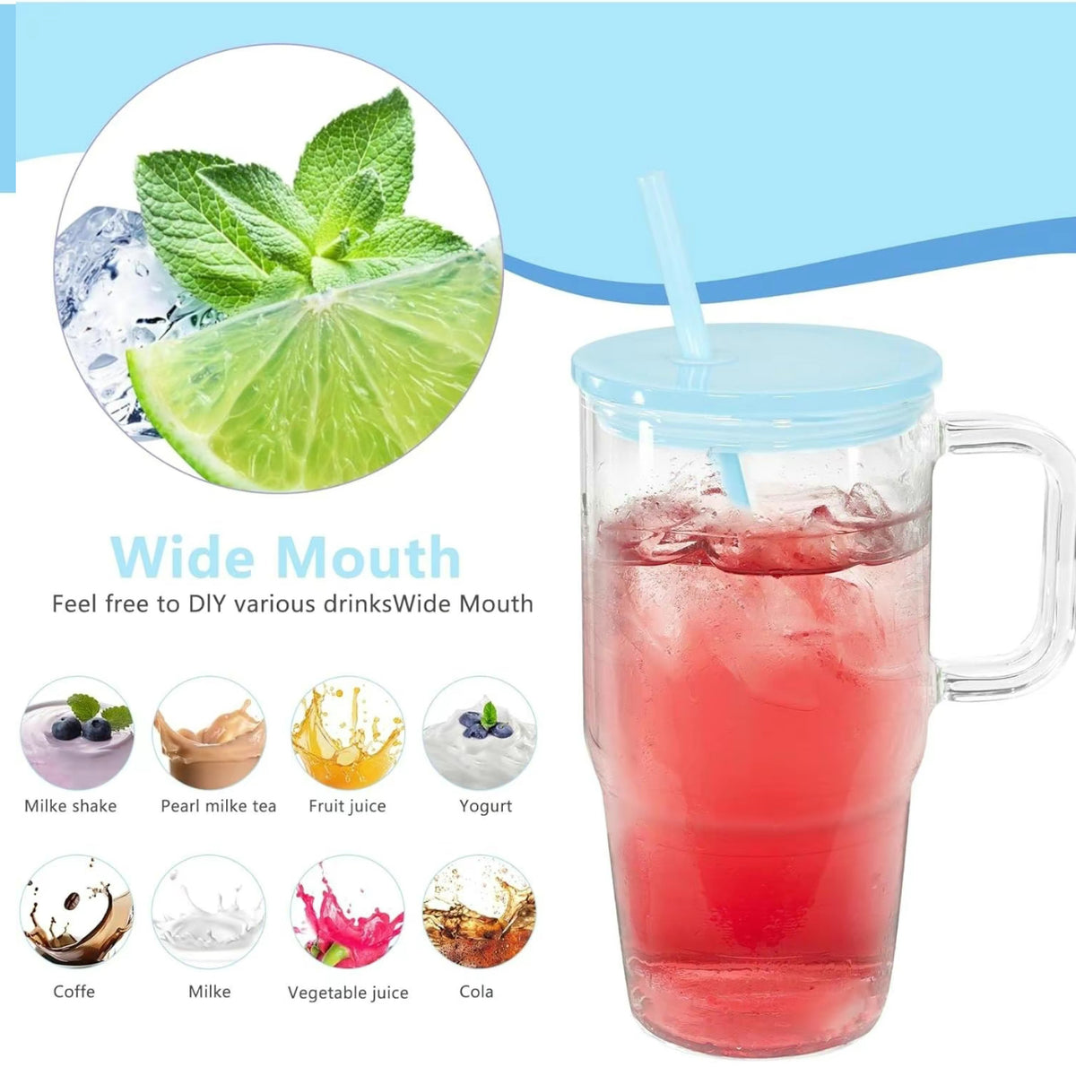 20 Oz Glass Tumbler with Handle, Wide Mouth  image 2