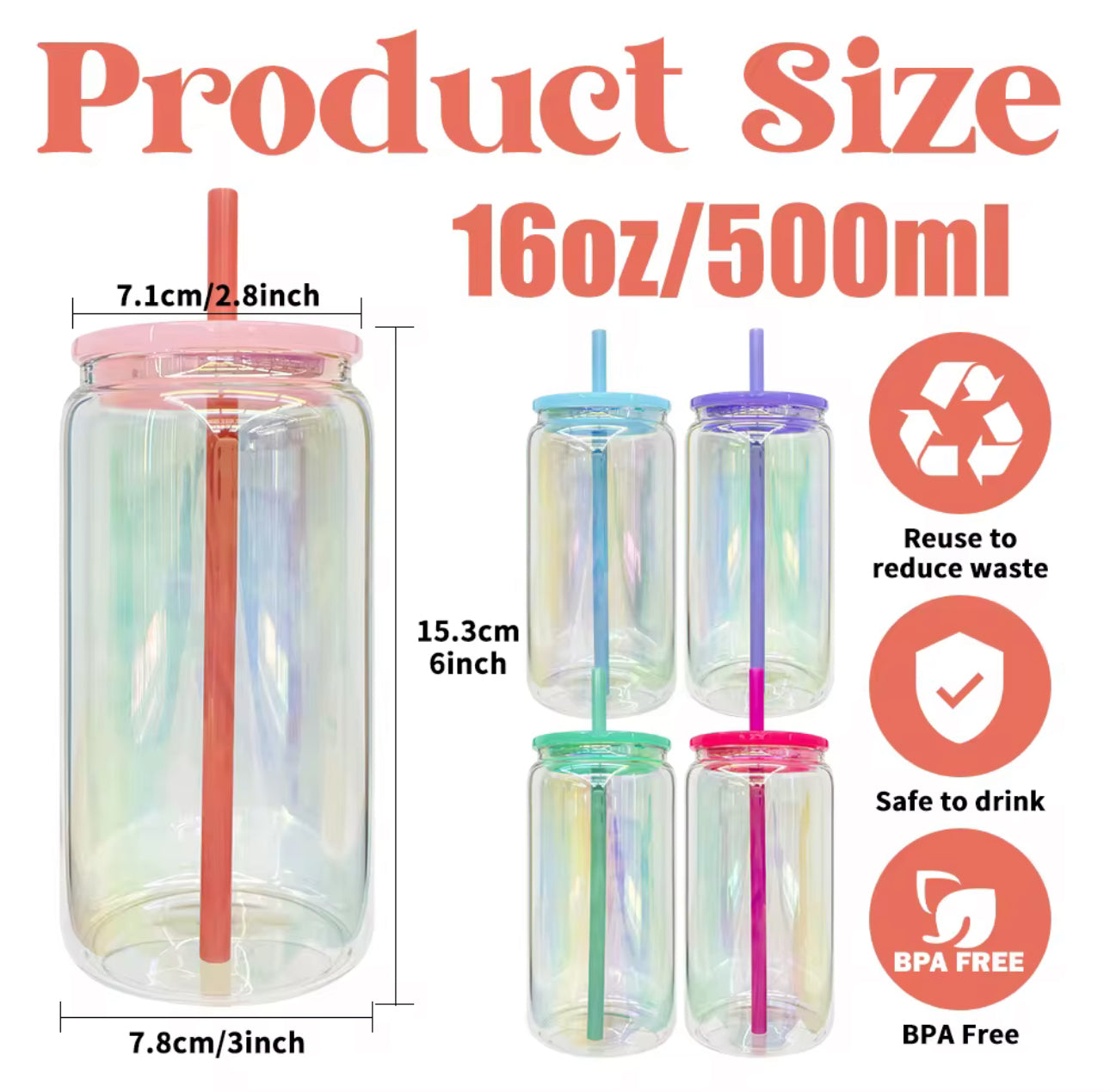 16 Oz Iridescent Glass Can image 1