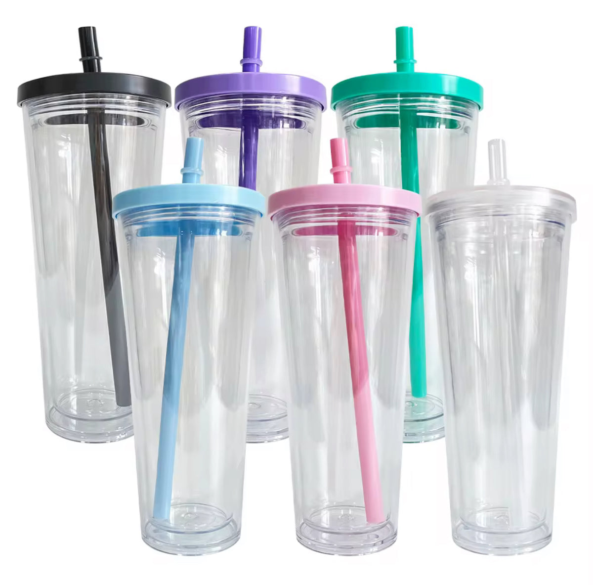 Pack of 5 - 40 Oz Double Wall Acrylic Tumbler w/ colored lids image 0