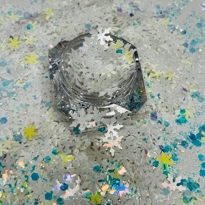 North Pole/White Snowflake Shape Glitter with Yellow and Green Specks image 2