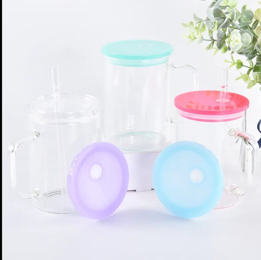 17 Oz Glass Mugs w/ Colorful Lid image 0